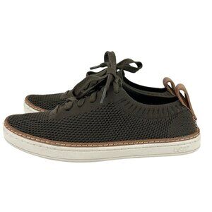 UGG Sidney Womens 5.5 Casual Knit Sneakers Olive Green Leather Trim Breathable